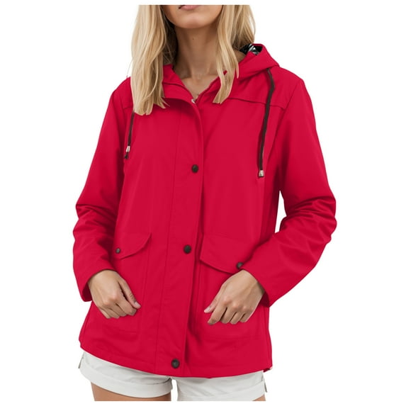 Hessimy Women's Lightweight Anorak Utility Jacket Button Down Spring Waterproof Coat Fall Casual Hoodieswowomen's coats, jackets & vests(Red,L)