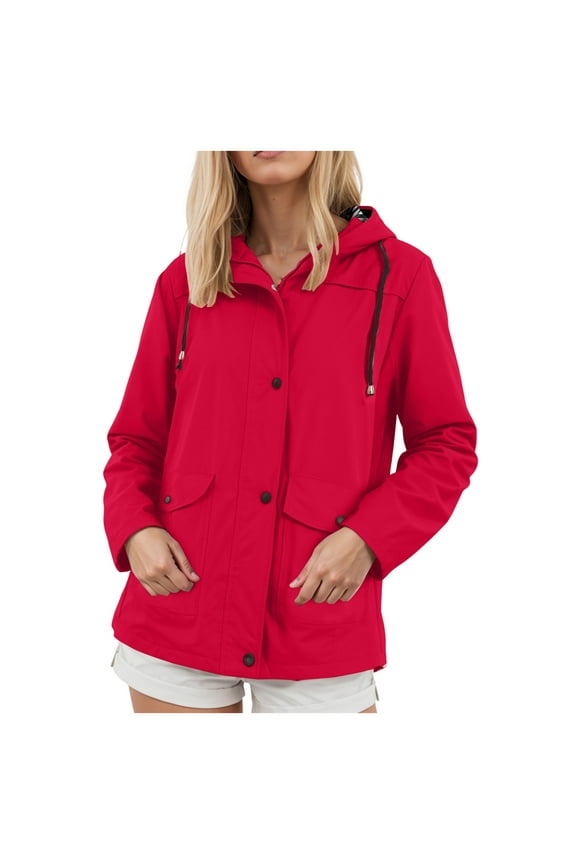 Women's Lightweight Anorak Utility Jacket Button Down Spring Waterproof Coat Fall Casual Hoodieswowomen's coats, jackets & vests(Red,S)