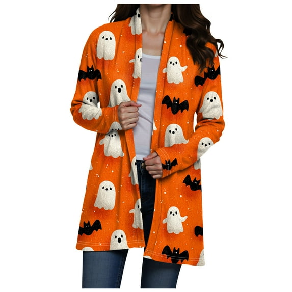 Hessimy Women's Lightweight Halloween Cardigans Casual Loose Long Sleeve Vintage Fall Cardigan Jackets(Orange,M)