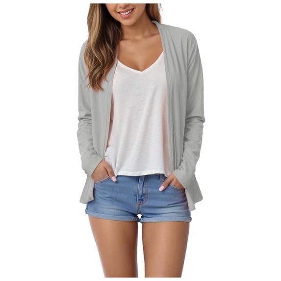 Hessimy Women's Long Sleeve Open Front Cardigan Button Down Ribbed Lightweight Knit Outerwear with Pocket(Light Gray,XL)