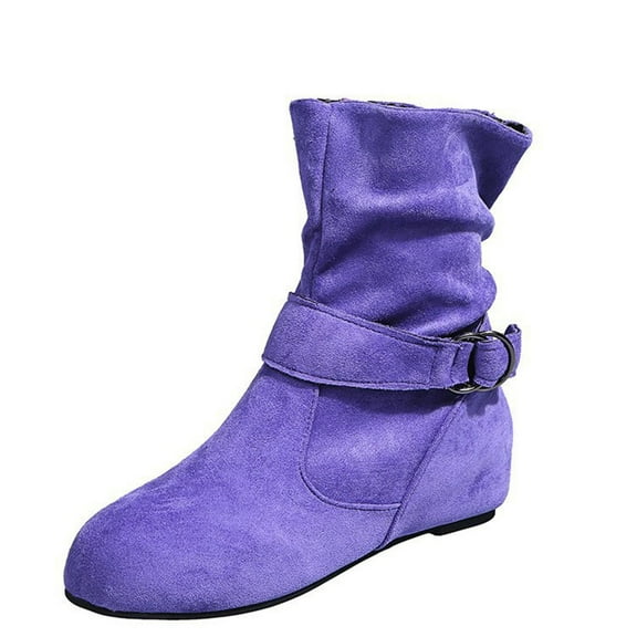 Hessimy Women's Low-heeled Ankle Boots-Non Slip Shoes for Women Womens Dress Boots Zipper Lace-Up Warm Fashion Winter Womens Boots(Z07-Purple,8.5)