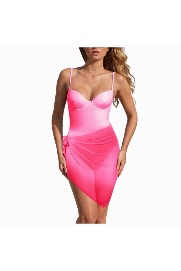Women's One Piece Swimsuit V Neck Shell Stitched Bathing Suit Adjustable Crisscross Strappy Ruched Swimwear(Hot Pink,S)