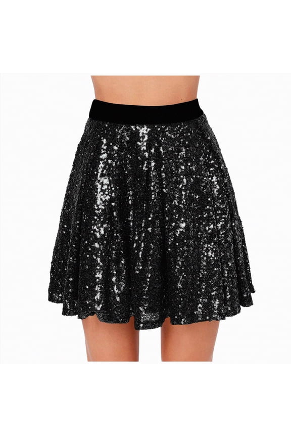 Women's Petticoat Skirts Chiffon Half Slips Fluffy Dress Carnival Tutu Party Skirts Sequins Tulle Skirt(Black,L)