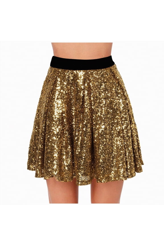 Women's Petticoat Skirts Chiffon Half Slips Fluffy Dress Carnival Tutu Party Skirts Sequins Tulle Skirt(Gold,M)