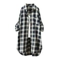 thumbnail image 1 of Hessimy Women's Plaid Flannel Shirts Roll Up Long Sleeve Collared Shirt Pockets Button Casual Blouse Tops(Z06-Navy,L）, 1 of 7