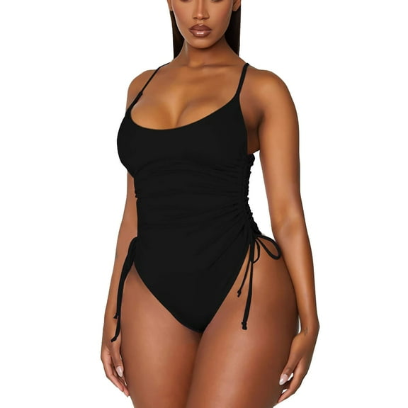 Hessimy Women's Ruched High Cut One Piece Swimsuit Tummy Control Bathing Suit Monokini(Black,L)