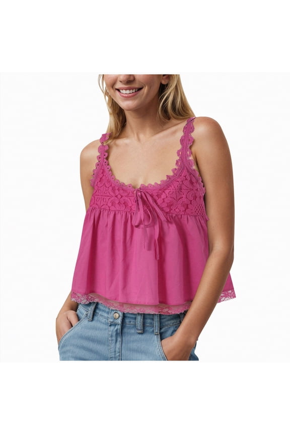 Women's Satin Camisole Silk Satin Pajama Tank Tops V Neck Soft Spaghetti Strap Loose Summer Sleepwear,Soft Fabric(Hot Pink,M)