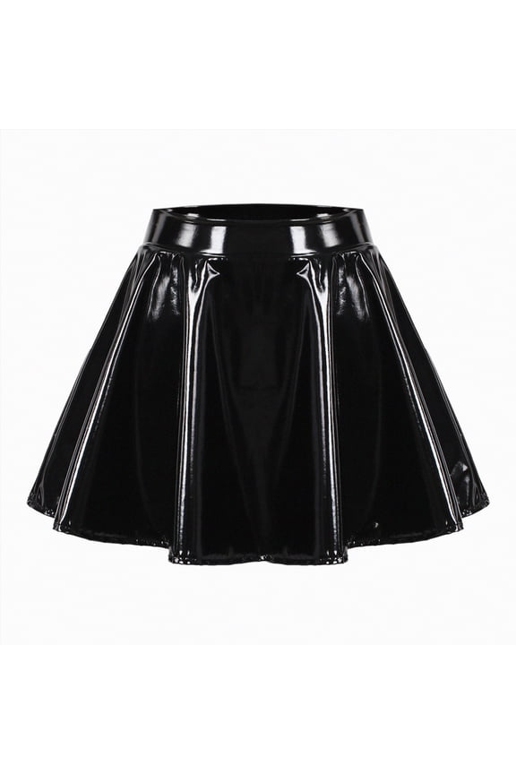 Women's Sexy Bodycon Pencil Skirt Shiny Metalic Liquid Party Tight Hip Mini Skirt(Black,S)