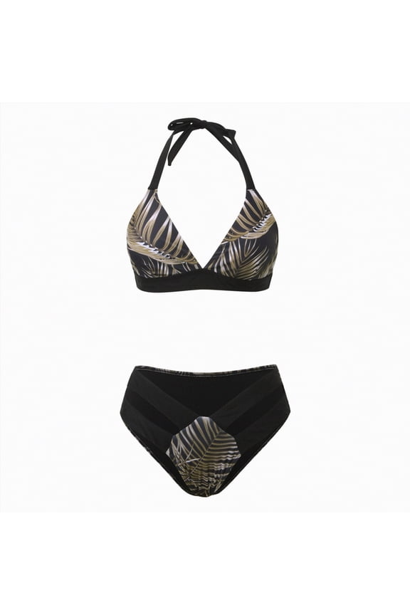 Women's Sexy V Neck Bikini Sets Hollow Out Two Piece Swimsuits Cutout Mid Waist Bathing Suit(Black,M)