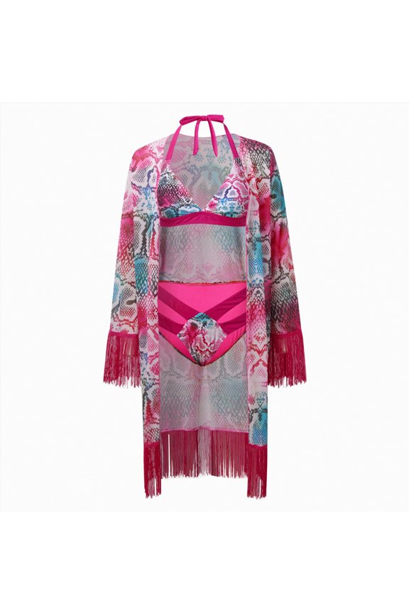 Women's Sexy V Neck Bikini Sets Hollow Out Two Piece Swimsuits Cutout Mid Waist Bathing Suit(Hot Pink,M)