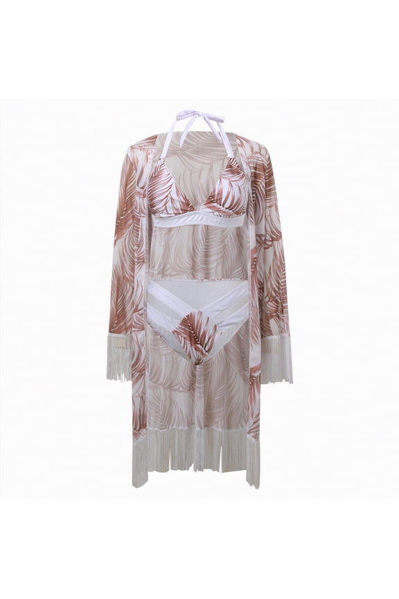 Women's Sexy V Neck Bikini Sets Hollow Out Two Piece Swimsuits Cutout Mid Waist Bathing Suit（White,L)