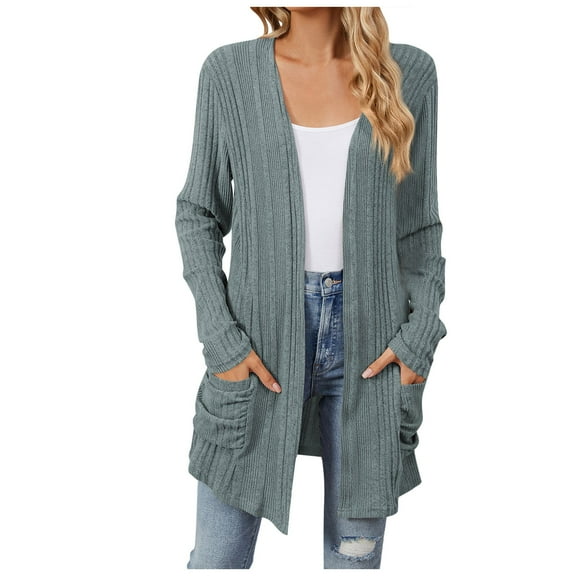 Hessimy Women's Sleeve Cropped Cardigan Sweaters Open Front Bolero Short Shrugs(Blue,L)