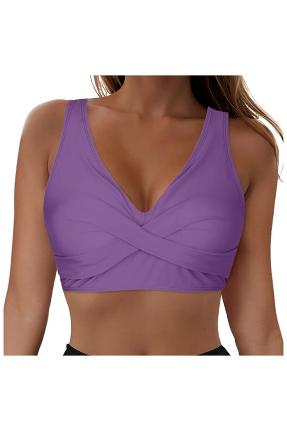 Women's Sporty Adjustable Wide Straps Swimsuit Bikini Top Large Bust Criss Cross Back Supportive Swimsuit Tops Only(Z6-purple,M)