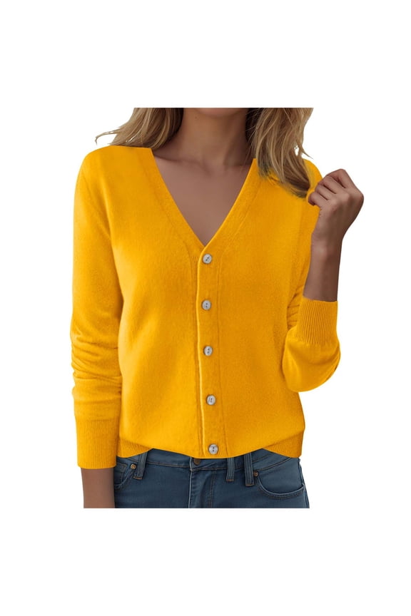 Women's Sweater Cardigan Open Front Lightweight Cardigan Long Sleeve Cardigans with Pockets(Yellow,S)