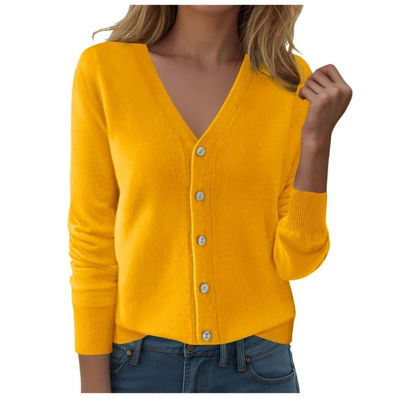 Hessimy Women's Sweater Cardigan Open Front Lightweight Cardigan Long Sleeve Cardigans with Pockets(Yellow,XL)