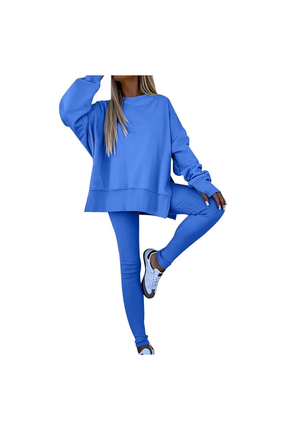 Women's Tracksuit Set Two Piece Sweatsuit Outfits Long Sleeve Zip Up Lounge Jogger Set（Blue，XL）