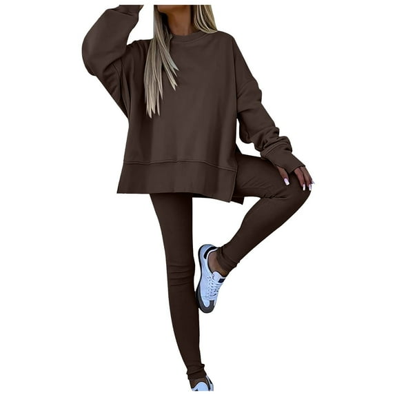 Hessimy Women's Tracksuit Set Two Piece Sweatsuit Outfits Long Sleeve Zip Up Lounge Jogger Set（Coffee，S）