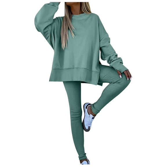 Hessimy Women's Tracksuit Set Two Piece Sweatsuit Outfits Long Sleeve Zip Up Lounge Jogger Set（Green，L）