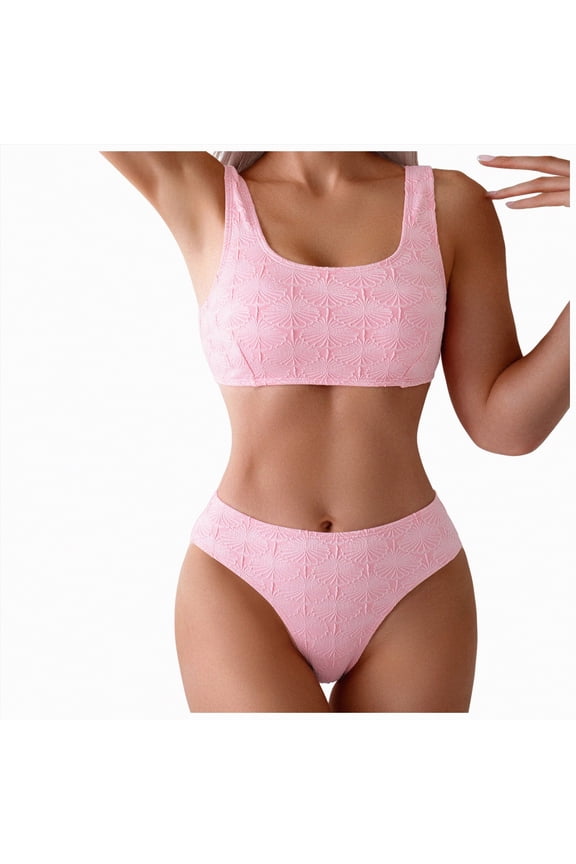 Women's Two Piece Bikini Sets O Ring Front Top Ditsy Floral Triangle Swimsuits Cheeky Bathing Suit(Red,S)