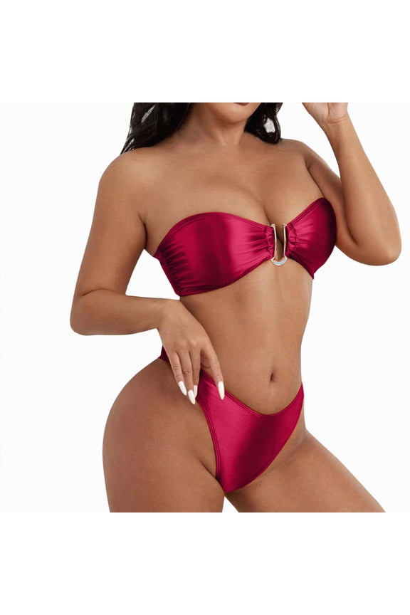 Women's Two Piece Bikini Swimsuit Sexy Triangle Top Bathing Suits String Cheeky Bikini Sets（Red,M)