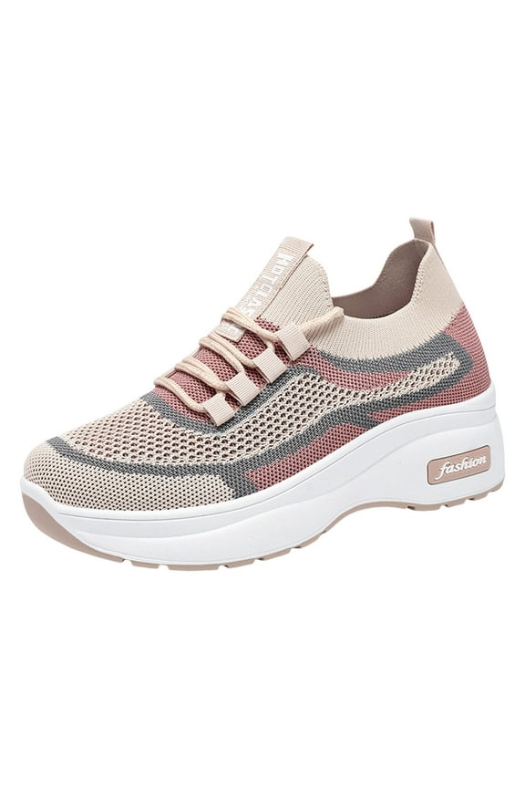 Women's Walking Tennis Shoes Knit Lightweight Slip on Breathable Mesh Comfortable Sneaker Slip on Shoes for Women(Beige,7)