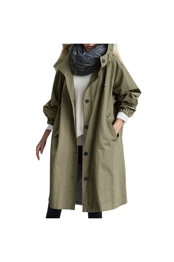 Women's Waterproof Rain Jacket Long Raincoat Hooded Windbreaker Trench Coatbarn jacket(Army Green,XXL)