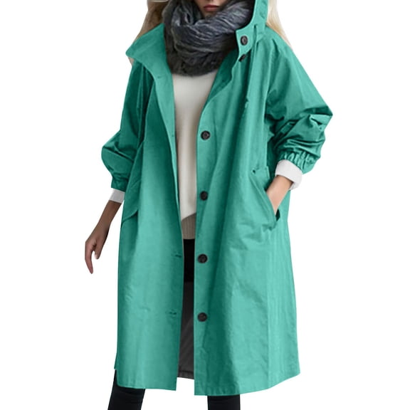 Hessimy Women's Waterproof Rain Jacket Long Raincoat Hooded Windbreaker Trench Coatbarn jacket(Blue,XXL)