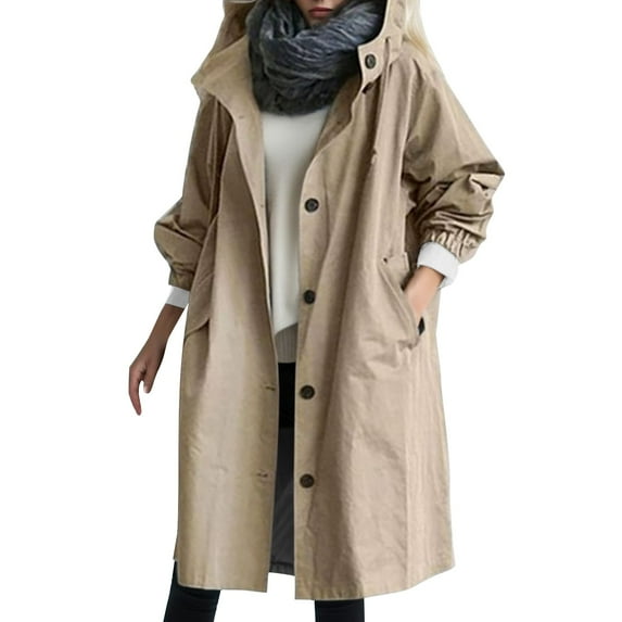 Hessimy Women's Waterproof Rain Jacket Long Raincoat Hooded Windbreaker Trench Coatbarn jacket(Khaki,XXXXXL)
