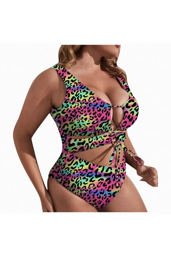 Womens 2pcs Swimsuit Floral Halter Triangle Bikini Top Tie Side Bottom(Pink,XL)