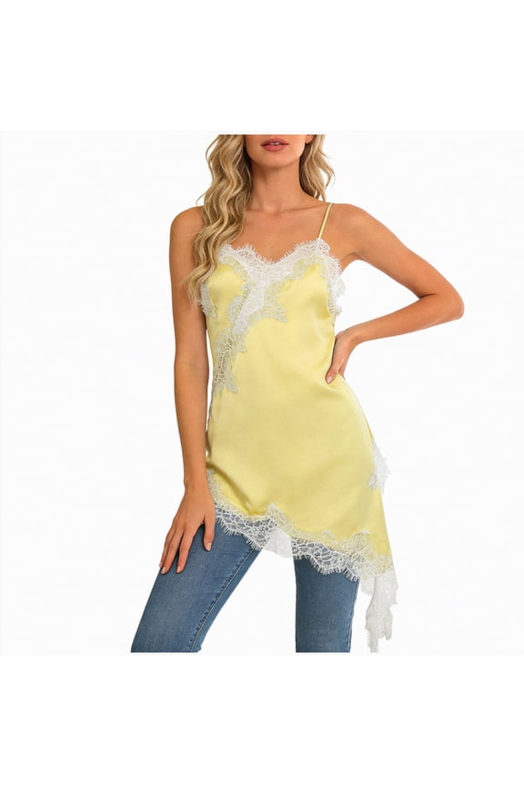 Womens Camisole Square Neck Camisoles Spaghetti Strap Camisole Slim Fitted Basic Camisole Top(Yellow,L)