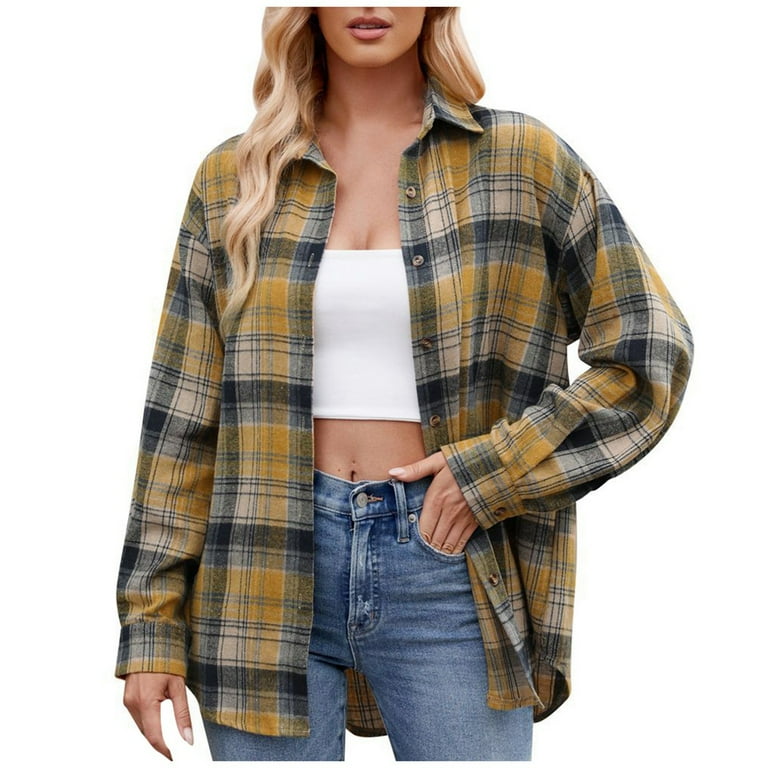 Hessimy Womens Casual Flannel Plaid Shirts Oversized