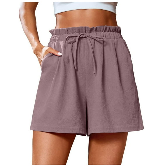 Hessimy Womens Casual Shorts Drawstring Elastic Waist Ruffle Hem Summer Shorts Comfy Pocketed Shorts(Purple,XXL)