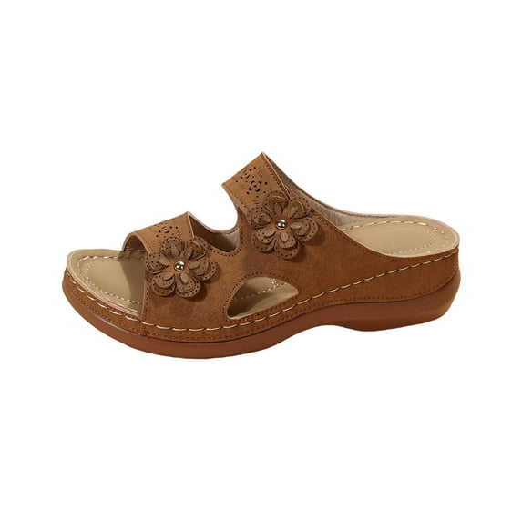 Hessimy Womens Clog SlippersFashion Ladies Flat Flower Slippers Roman Style Spring And Summer Sandals Backless Slides for Women(Brown,39)