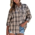 thumbnail image 1 of Hessimy Womens Fashion Casual Plaid Shackets Button Down Long Sleeve Shirts Clothes(Khaki,S), 1 of 9