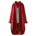 thumbnail image 1 of Hessimy Womens Flannel Plaid Shirts Roll Up Long Sleeve Mid-Long Casual Boyfriend Shirts with Pockets(Z05-Red,L）, 1 of 3