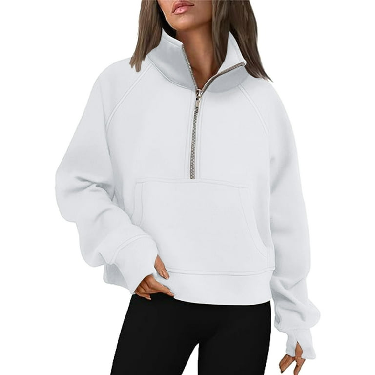 トップス Pellicule planetpc sweat tops White Hessimy Womens Half Zip Hoodies Quarter Zipper Up Cropped