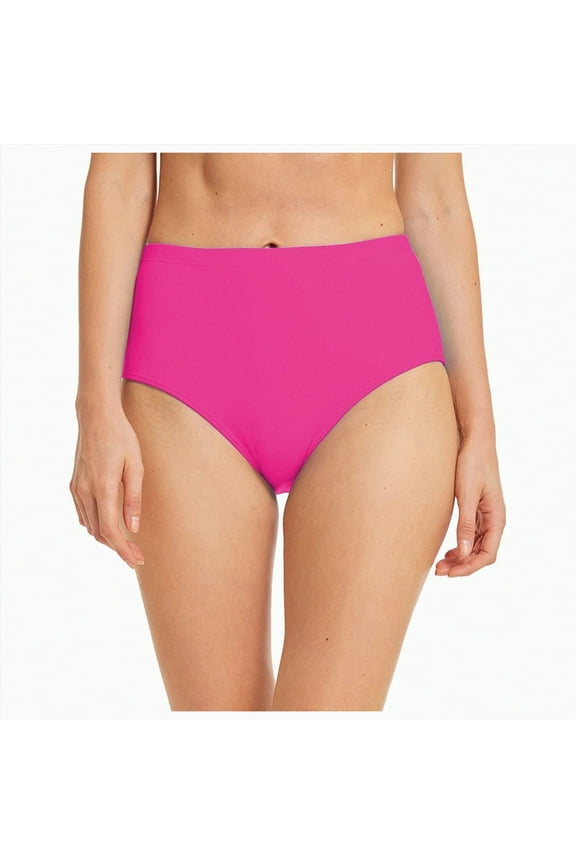 Women's Swim Bottom High Waist Retro Basic Full Coverage Bikini Tankini Swimsuit Briefs(Hot Pink,M)