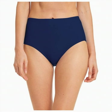 Hessimy Womens High Cut High Waisted Bikini Bottoms Tummy Control Bathing Suit Bottoms Swim Bottom Swimsuit Bottom(Navy,L)