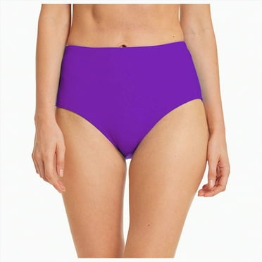 Hessimy Womens High Cut High Waisted Bikini Bottoms Tummy Control Bathing Suit Bottoms Swim Bottom Swimsuit Bottom(Purple,S)