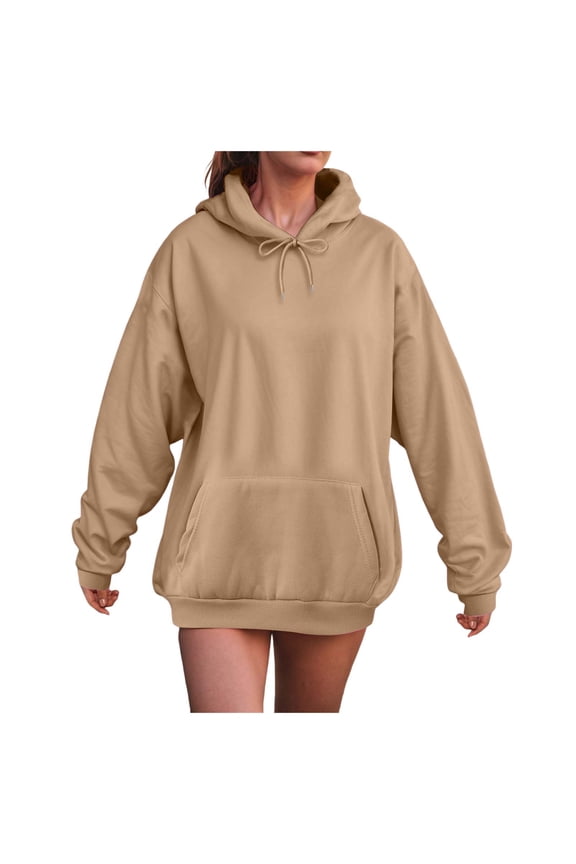 Hoodie Women Casual Sweatshirts Workout Long Sleeve Drawstring Hooded Jacket Crop Tops Essentials Hoodie Pullover Oversized Women Blouses graphic hoodies(A66-Khaki,S)