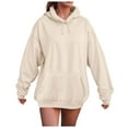 thumbnail image 1 of Hessimy Hoodie Women Casual Sweatshirts Workout Long Sleeve Drawstring Hooded Jacket Crop Tops Essentials Hoodie Pullover Oversized Women Blouses graphic hoodies(A66-Beige,L), 1 of 4