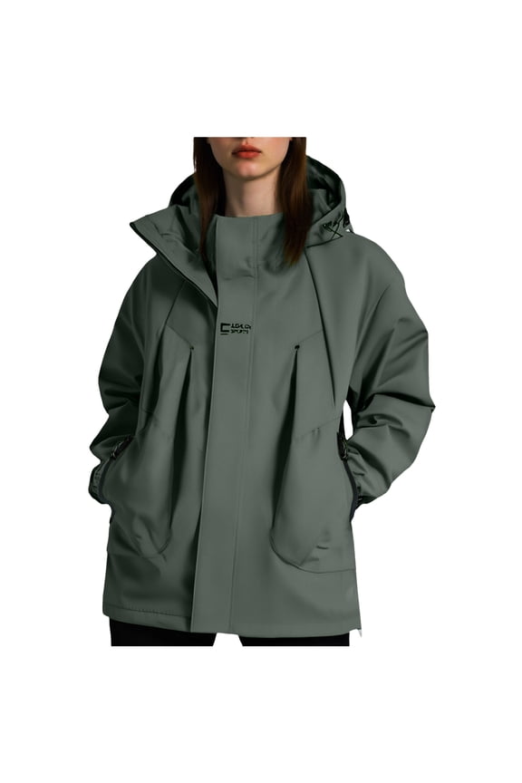 Womens Jacket Zip Up Snap Buttons Lightweight Utility Anorak Field Coat Outwear(Dark Green,XL)