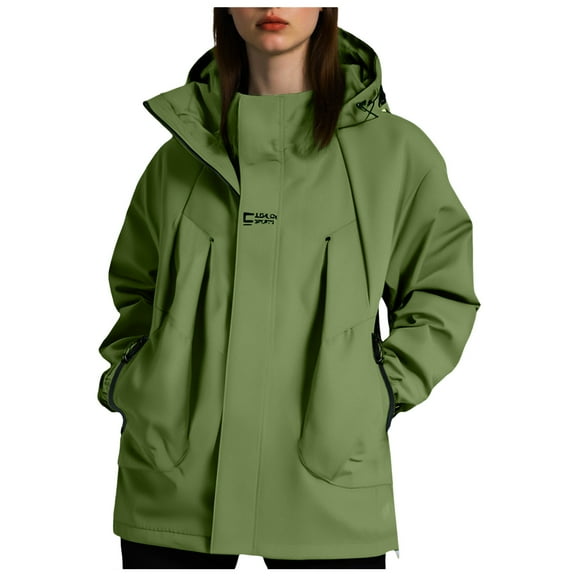 Hessimy Womens Jacket Zip Up Snap Buttons Lightweight Utility Anorak Field Coat Outwear(Green,M)