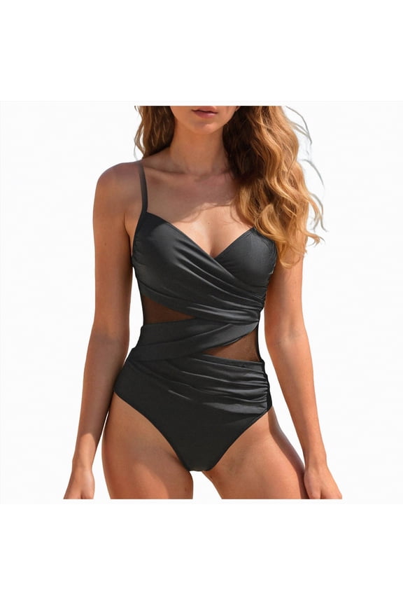 Womens One Piece Swimsuits Push Up Tummy Control Bathing Suit Cutout Ruched Slimming Swim Suits 2026(Black,S)