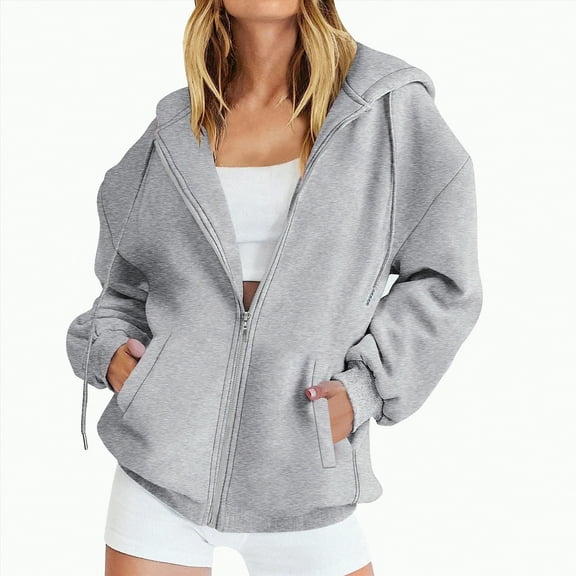 Hessimy Womens Oversized Fall Jackets Zip Up Hoodie Jacket Coat Waffle Knit Shacket Fall Outfits With Pocket Essentials Hoodie Fashion Hoodies (Grey,S)