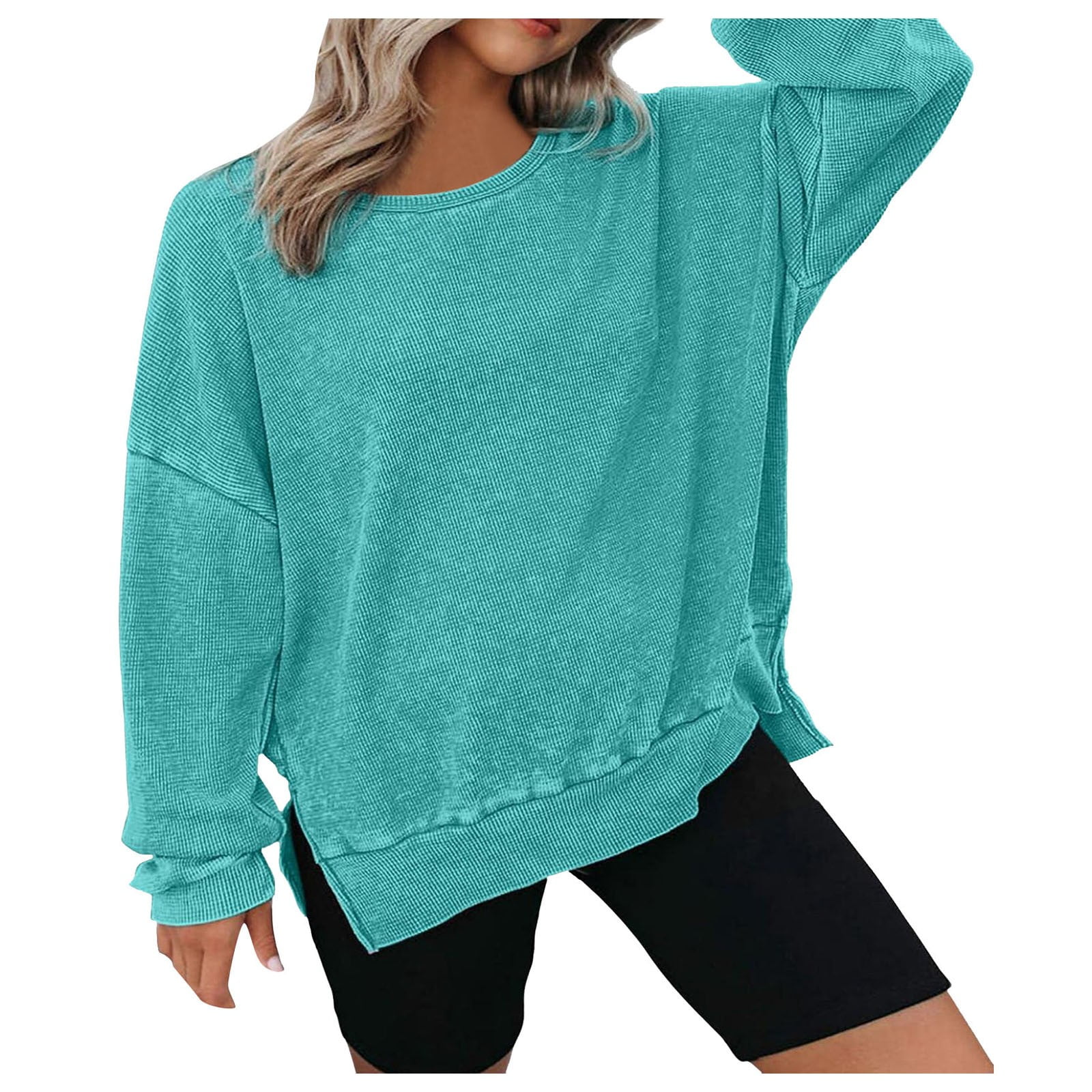 BiBi Floral Print Oversized Waffle Thermal Womens Sweatshirt