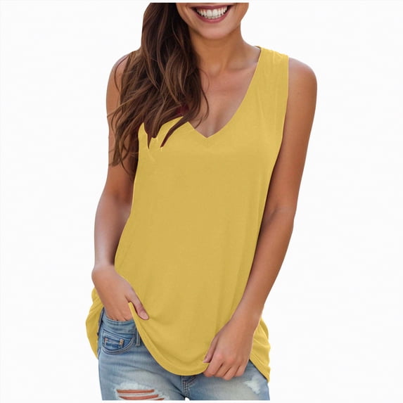 Hessimy Womens Scoop Neck Tank Tops Sleeveless Camisole Stretch Casual Basic Slim Fit Cami Tee Shirts(Yellow,M)