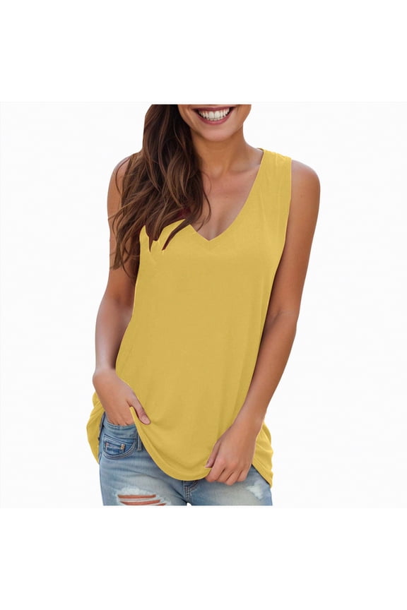 Womens Scoop Neck Tank Tops Sleeveless Camisole Stretch Casual Basic Slim Fit Cami Tee Shirts(Yellow,S)