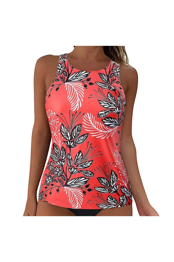 Womens Tankini Tops Only Tummy Control Swim Tank Top Modest Swimsuit Top Bathing Suit Top No Bottom(Red,M)