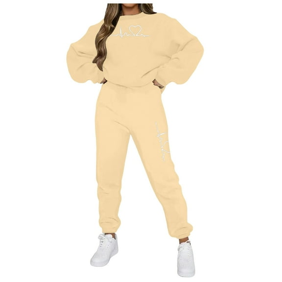 Hessimy Womens Two Piece Outfits Casual Sweatshirt Skirt Set Long Sleeve Workout Set Matching Lounge Sets(Beige,M)